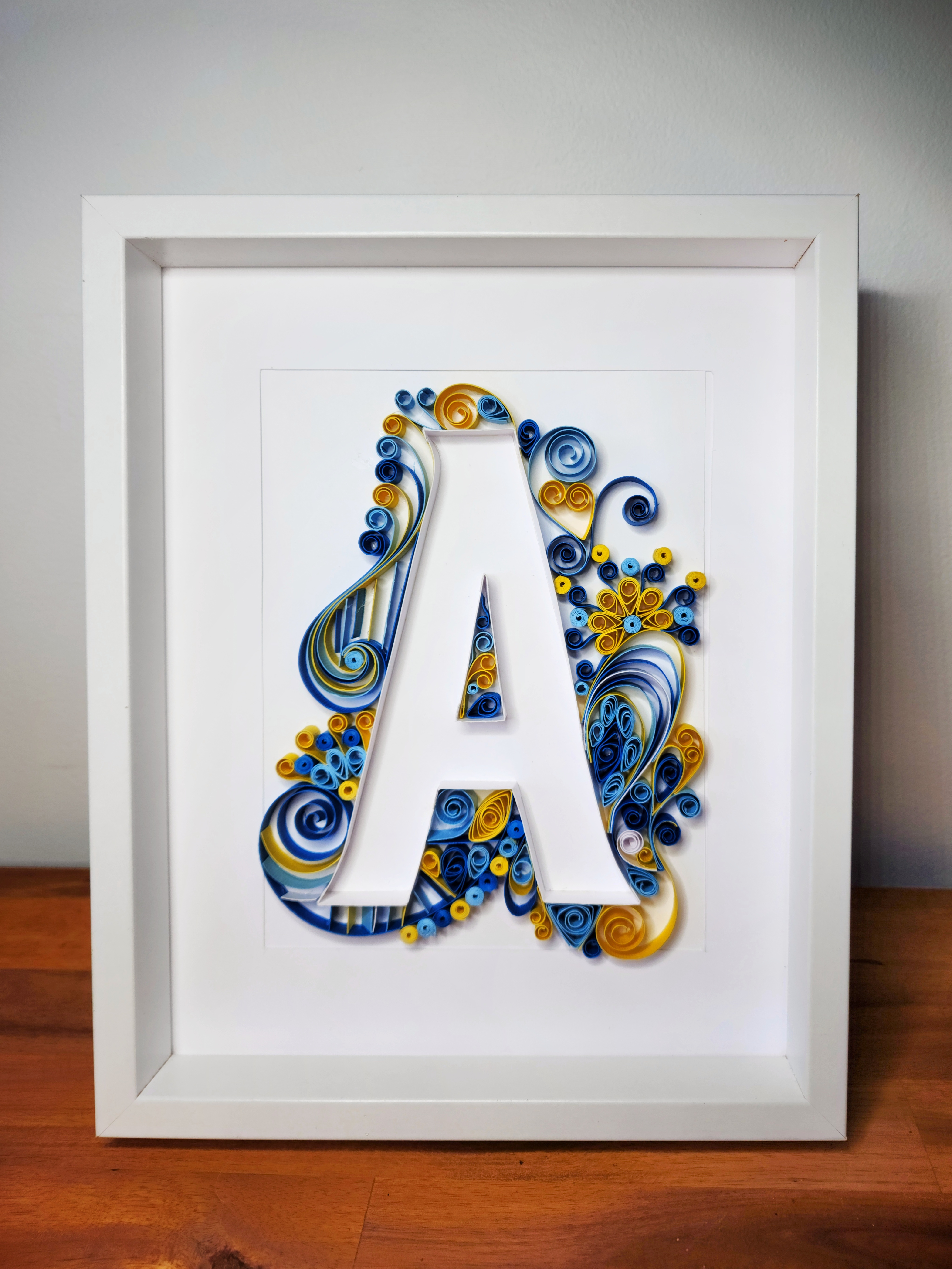 Quilled Letter A — Original, Blues & Yellow