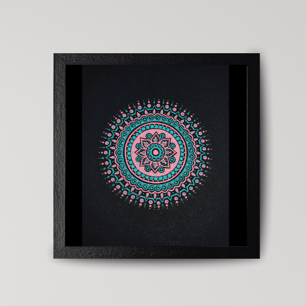 Teal & Pink Mandala in frame