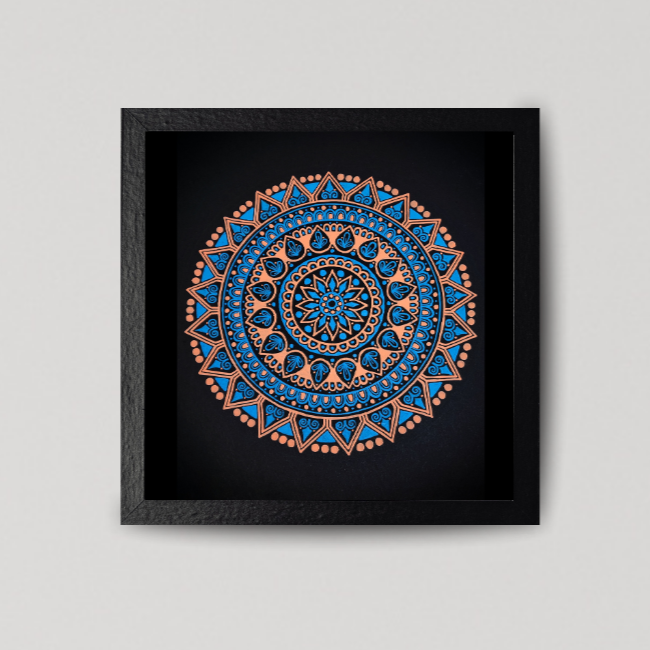 Blue & Orange Mandala in frame