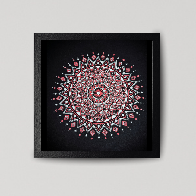 Red & White Mandala in frame
